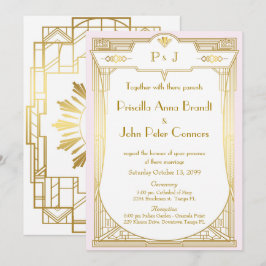 Trouwuitnodigingskaart, Great Gatsby, goud roze Kaart