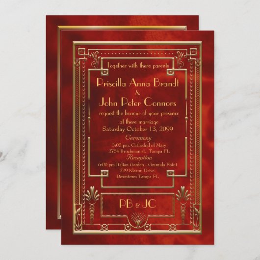 Trouwuitnodigingskaart, Great Gatsby, klassik Kaart (Voorkant / Achterkant)