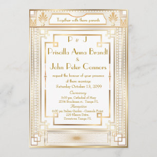 Trouwuitnodigingskaart, Great Gatsby, wit, goud Kaart