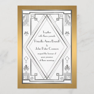 Trouwuitnodigingskaart, Great Gatsby, zilver, goud Kaart