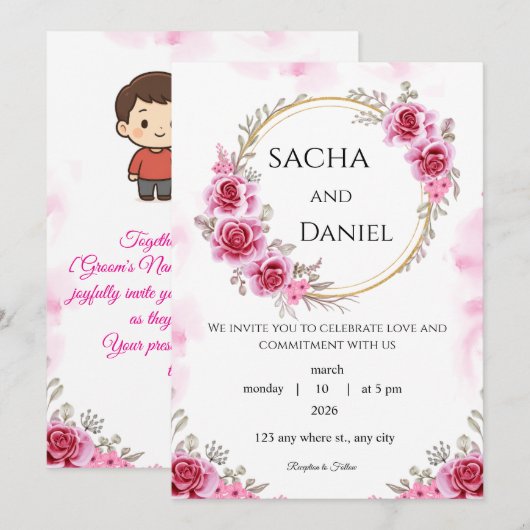 trouwuitnodigingskaart kaart (Voorkant / Achterkant)