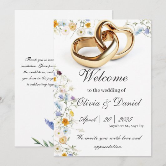 trouwuitnodigingskaarten kaart (Voorkant / Achterkant)