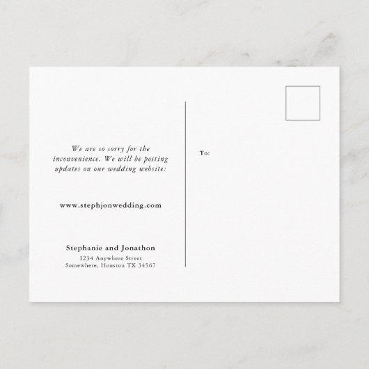 Trouwuitstel Foto-update Moderne Script Aankondigingskaart (Achterkant)