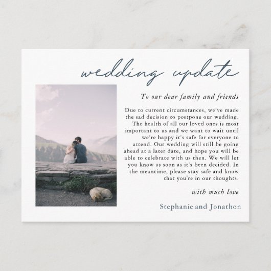 Trouwuitstel Foto-update Moderne Script Aankondigingskaart (Voorkant)