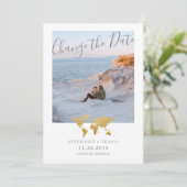 Trouwuitstel Gouden Wereldkaart Foto Aankondiging (Staand voorkant)