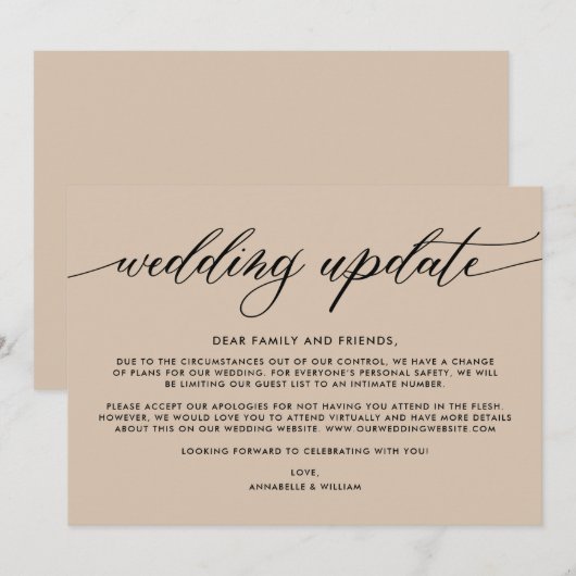 Trouwupdate | Kleinere bruiloft Aankondiging (Voorkant / Achterkant)