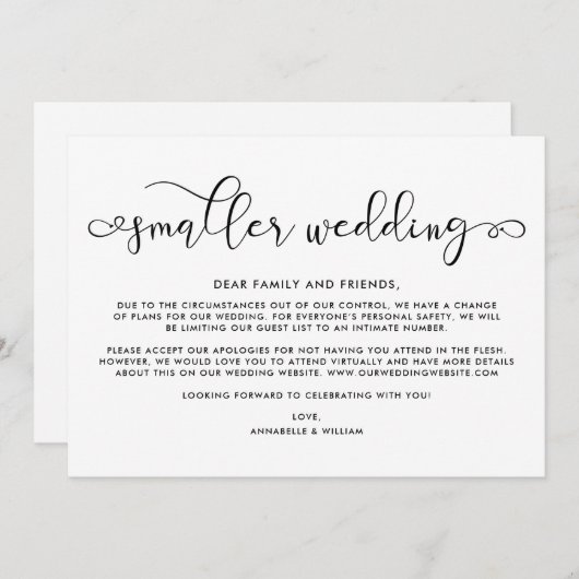 Trouwupdate | Kleinere bruiloft Aankondiging (Voorkant / Achterkant)