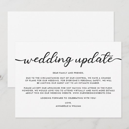 Trouwupdate | Kleinere bruiloft Aankondiging (Voorkant / Achterkant)