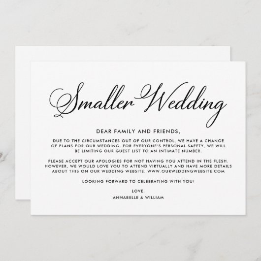 Trouwupdate | Kleinere bruiloft Aankondiging (Voorkant / Achterkant)