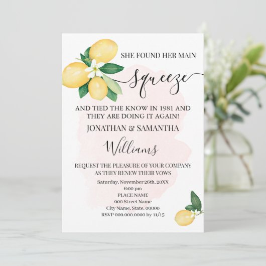 Trouwvernieuwingsjubileum Huwelijk Roze Citroenen Kaart (Staand voorkant)