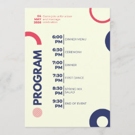 Trouwviering Programma – Modern Rood & Marineblauw Programmakaart
