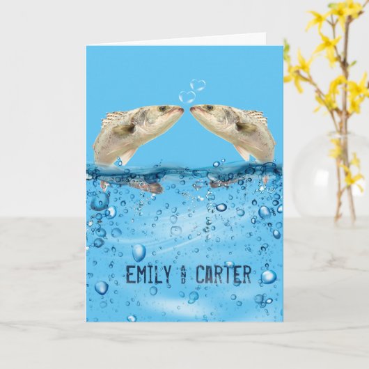 Trouwvis in water met hartbellen kaart (Gele Bloem)