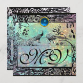 TROUWVLIEFVOGELS INITIALEN zwart groen blauw goud Aankondiging (Voorkant / Achterkant)