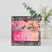 TROUWVLIEGTUIG MONOGRAM zwart geel roze robijn Aankondiging (Staand voorkant)