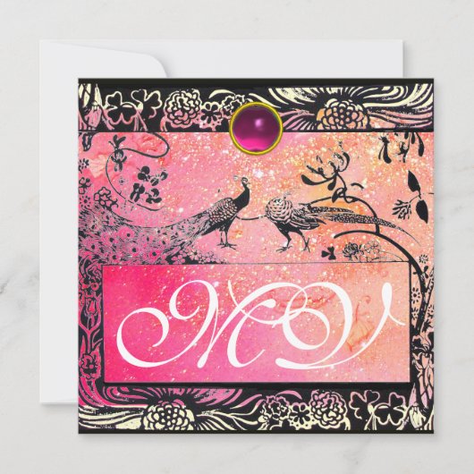 TROUWVLIEGTUIG MONOGRAM zwart geel roze robijn Aankondiging (Voorkant)