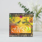 TROUWVLIEGVTJES INITIALEN zwart geel roze robijn Aankondiging (Staand voorkant)