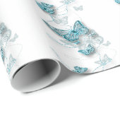 Trouwvlinder blauw wit cadeaupapier (Rol Hoek)