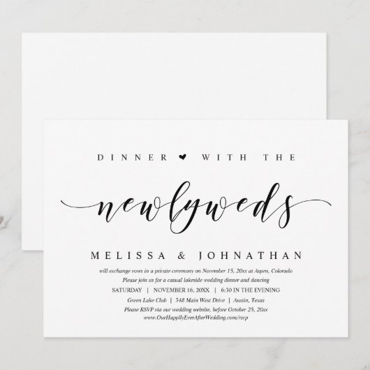 Trouwvlucht, diner met de pasgetrouwden kaart (Voorkant / Achterkant)