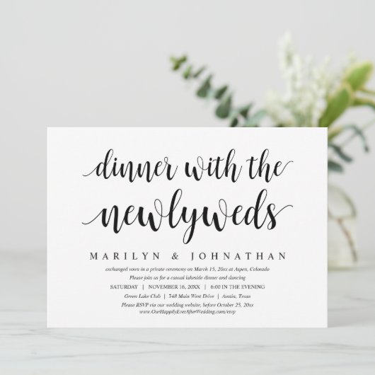 Trouwvlucht, diner met de pasgetrouwden kaart (Staand voorkant)