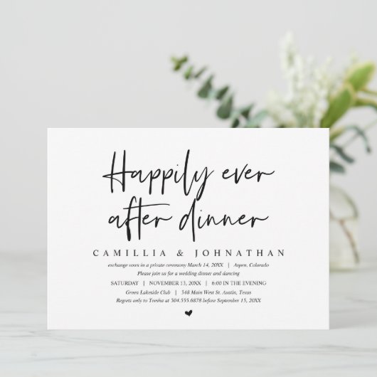 Trouwvlucht, Dinertje 'Happily Ever After' Kaart (Staand voorkant)