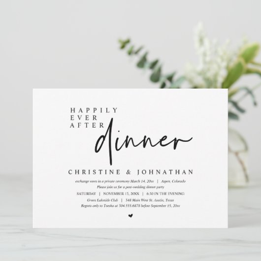 Trouwvlucht, Dinertje 'Happily Ever After' Kaart (Staand voorkant)