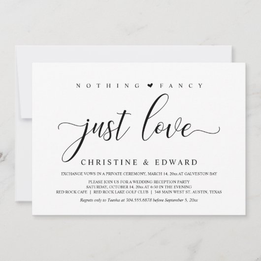 Trouwvlucht, Elegant Ontvangstfeest  Uitnodiging (Voorkant)