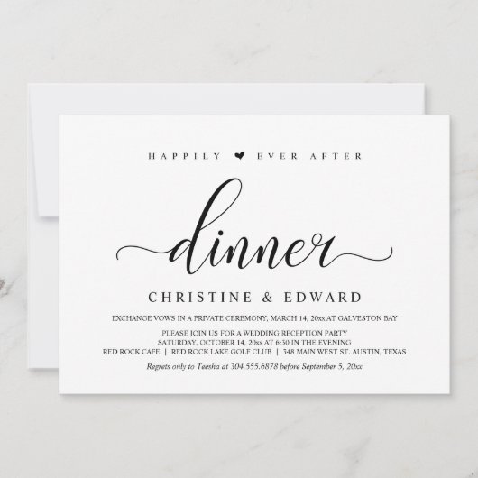 Trouwvlucht, Elegant Ontvangstfeest  Uitnodiging (Voorkant)