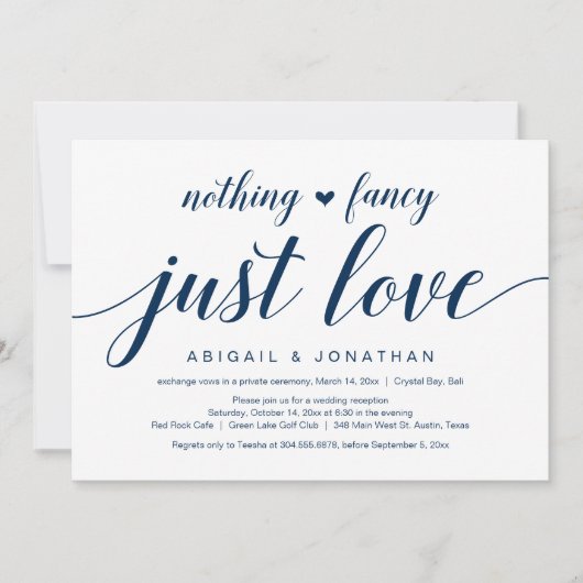 Trouwvlucht, Elegante Klasse Navy Blauwe Script Kaart (Voorkant)