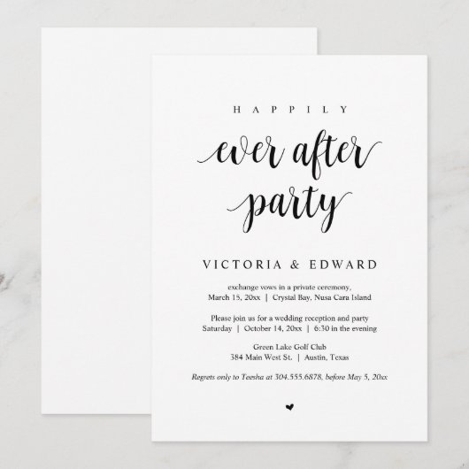 Trouwvlucht, Happily Ever After-feest Kaart (Voorkant / Achterkant)