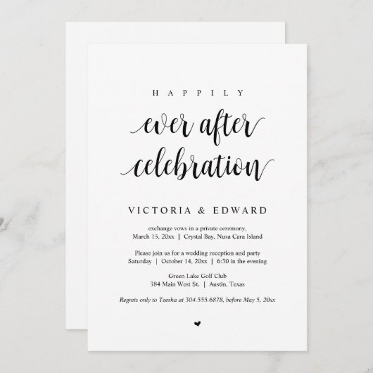 Trouwvlucht, 'Happily Ever After'-feest Kaart (Voorkant / Achterkant)