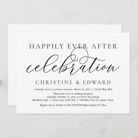 Trouwvlucht, 'Happily Ever After'-feest Kaart (Voorkant / Achterkant)