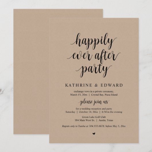 Trouwvlucht, Happily Ever After-feest uitnodiging (Voorkant / Achterkant)