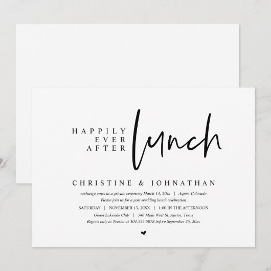 Trouwvlucht, Lunchfeest voor altijd gelukkig Kaart (Voorkant / Achterkant)