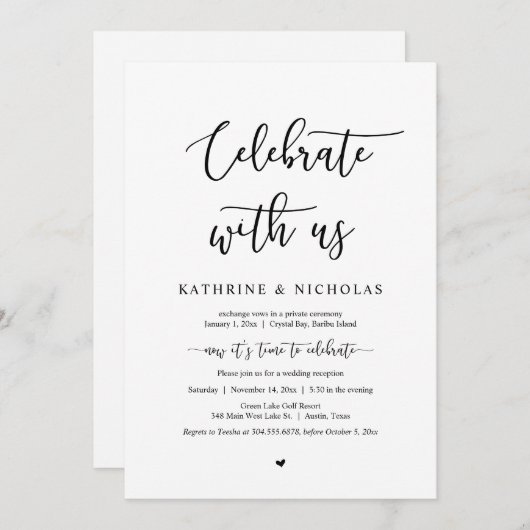 Trouwvlucht, Vier met ons mee, Romantisch  Kaart (Voorkant / Achterkant)