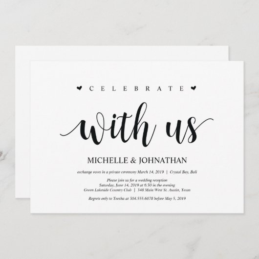 Trouwvlucht, vier met ons Uitnodigingen (Voorkant / Achterkant)