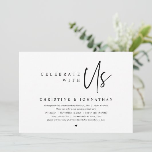 Trouwvluchtfeest, Vier het met ons Uitnodiging (Staand voorkant)