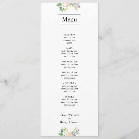 Trouwvoedselmenu | Klassieke Miniimale Bloem Menu (Voorkant)