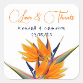 Trouwvogel van het paradijs bloemen dank u vierkante sticker (Voorkant)