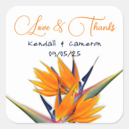 Trouwvogel van het paradijs bloemen dank u vierkante sticker
