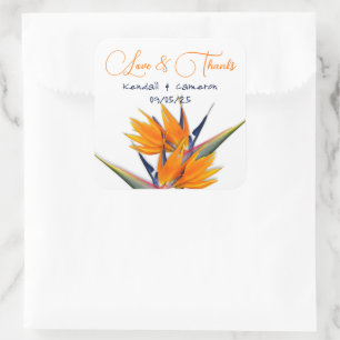 Trouwvogel van het paradijs bloemen dank u vierkante sticker