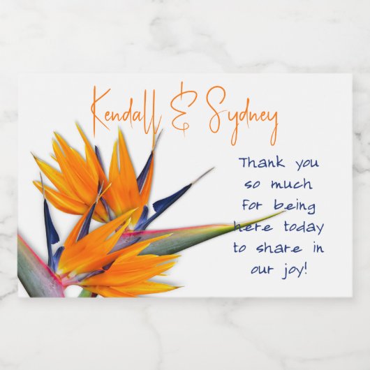 Trouwvogel van Paradijs Bloemen Bedankt Sparkling Wijnetiket (Enkel label)