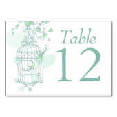 Trouwvogels openen vogelkooi groene tafel nummers kaart (Achterkant)