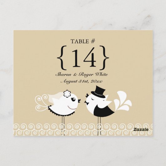 Trouwvogels Tafelnummer Zitplaatsen Kaarten (Achterkant)