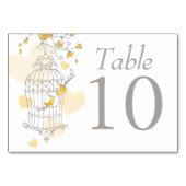 Trouwvogels vogelkooi grijs geel tafelnummers (Voorkant)