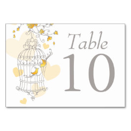 Trouwvogels vogelkooi grijs geel tafelnummers