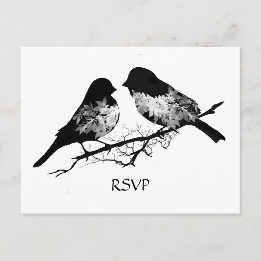 Trouwvogels Zwart Wit RSVP Uitnodiging Briefkaart (Voorkant)