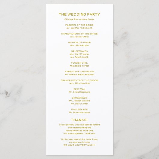 Trouwvolgorde van de dienst Ceremonie Programma Go Programmakaart (Achterkant)