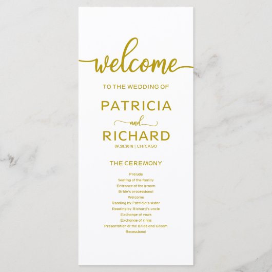 Trouwvolgorde van de dienst Ceremonie Programma Go Programmakaart (Voorkant)