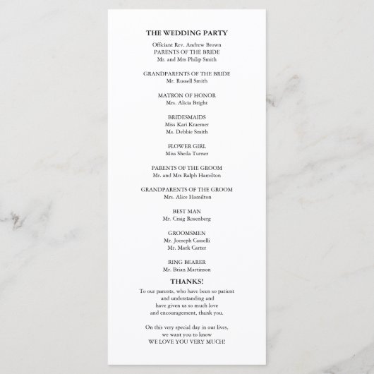 Trouwvolgorde van de viering Elegant programma Programmakaart (Achterkant)