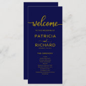 Trouwvolgorde van dienstprogramma Goud Navyblauw Programmakaart (Voorkant / Achterkant)